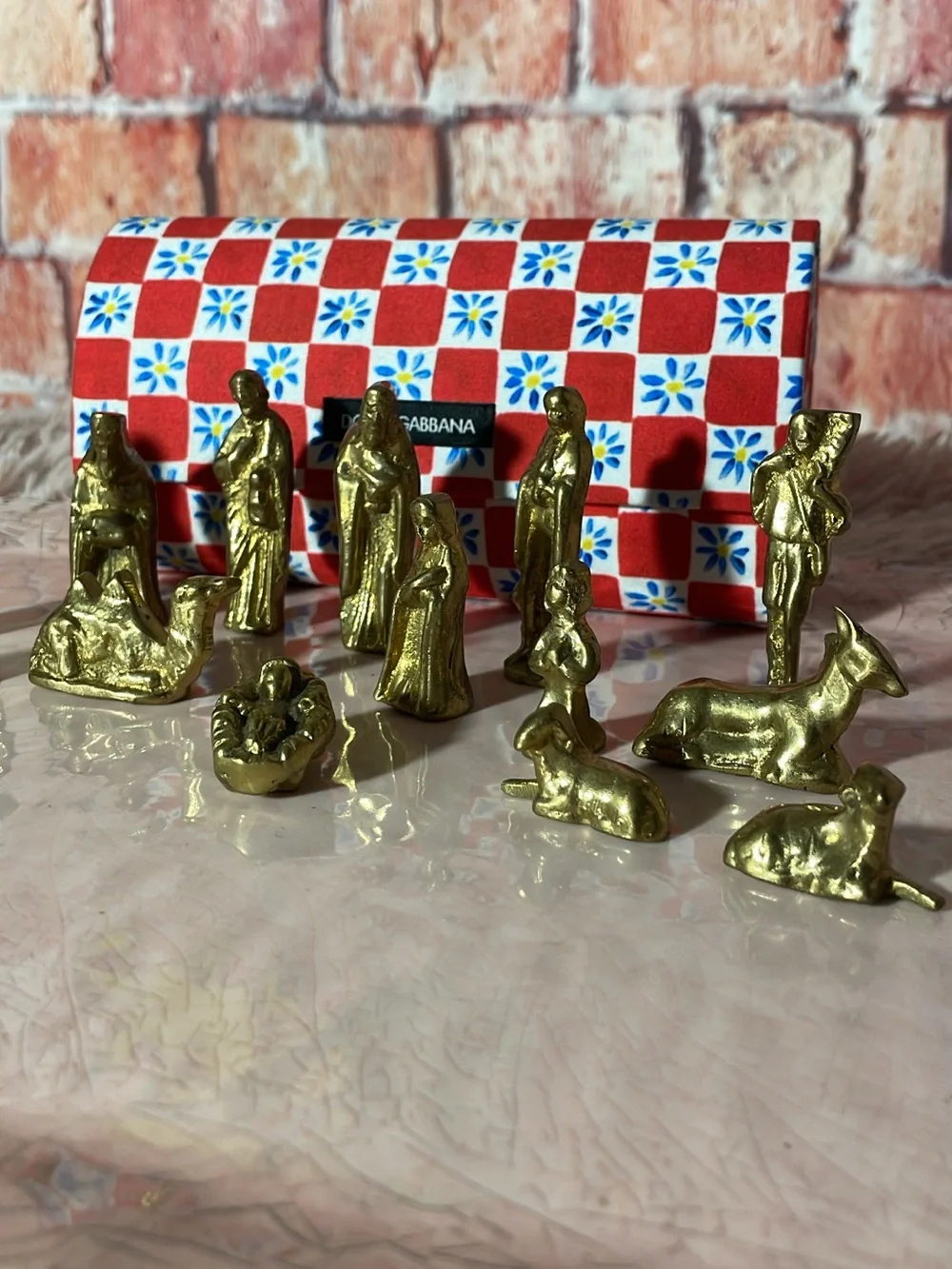Mini Brass Nativity Figurine Set - Gold Tone 14 pc
